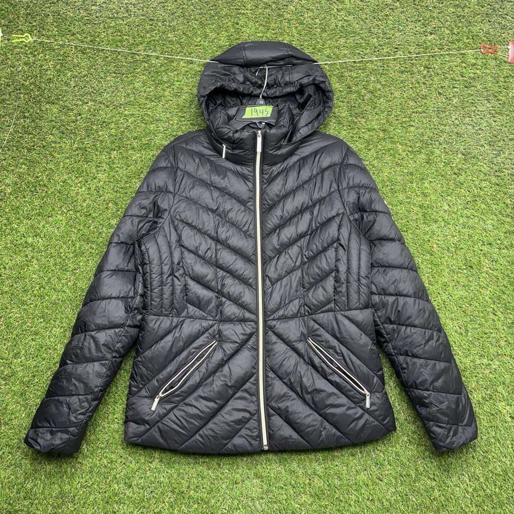 Michael Kors Packable Down Fill Jacket Womens Medium Zip Front Black Outdoor